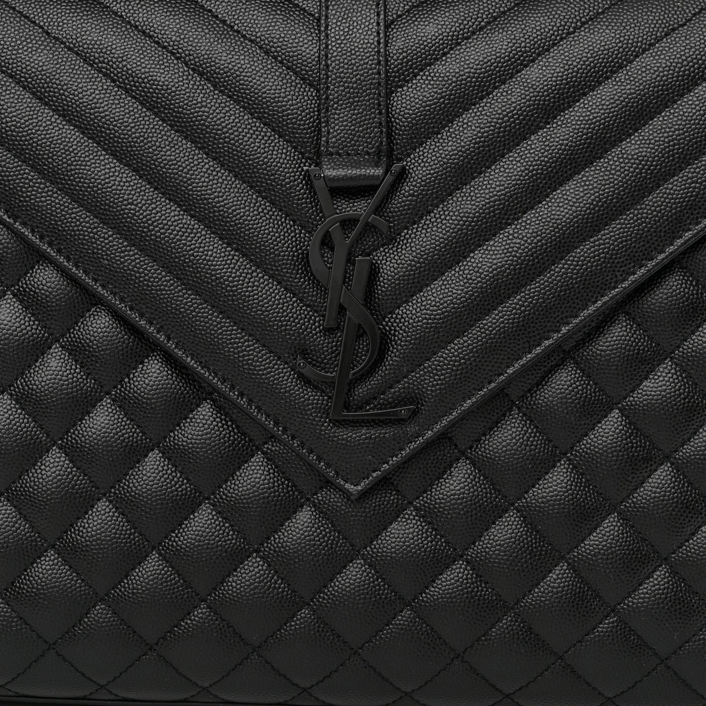 Grain De Poudre Textured Mixed Matelasse Large Triquilt Monogram Monochrome Satchel Black