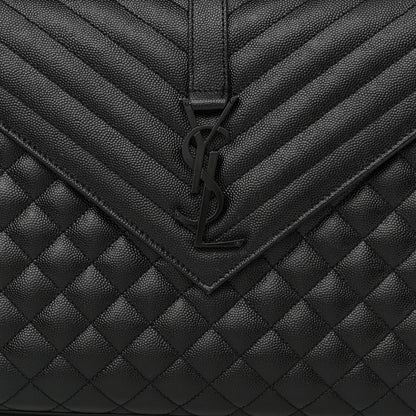 Saint Laurent Grain De Poudre Textured Mixed Matelasse Large Triquilt Monogram Monochrome Satchel Black 8 of 13