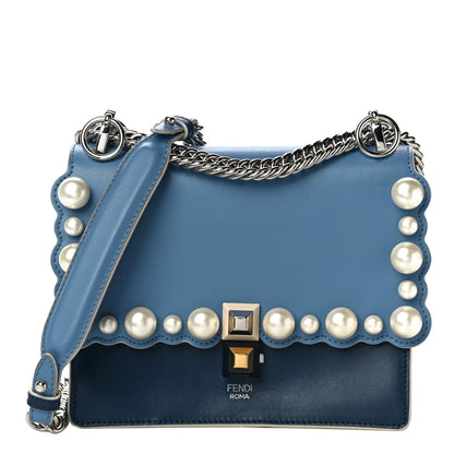 Fendi Vitello Liberty Pearl Scalloped Small Kan I Shoulder Bag Nebula Blu Scuro 1 of 10