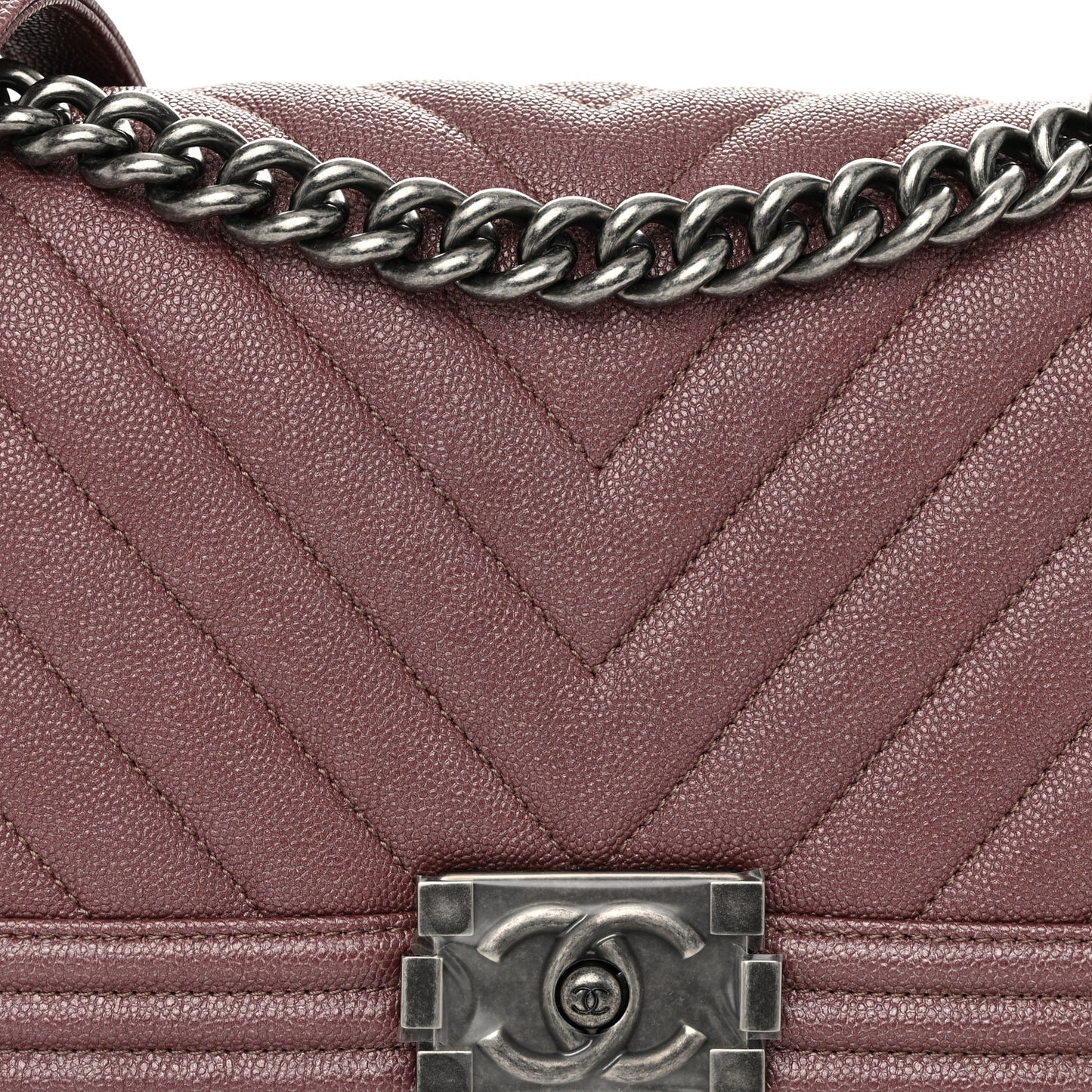 Metallic Caviar Chevron Quilted Medium Boy Flap Dark Pink