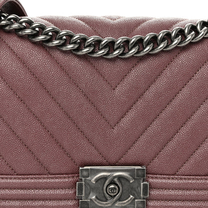 Chanel Metallic Caviar Chevron Quilted Medium Boy Flap Dark Pink 8 of 10