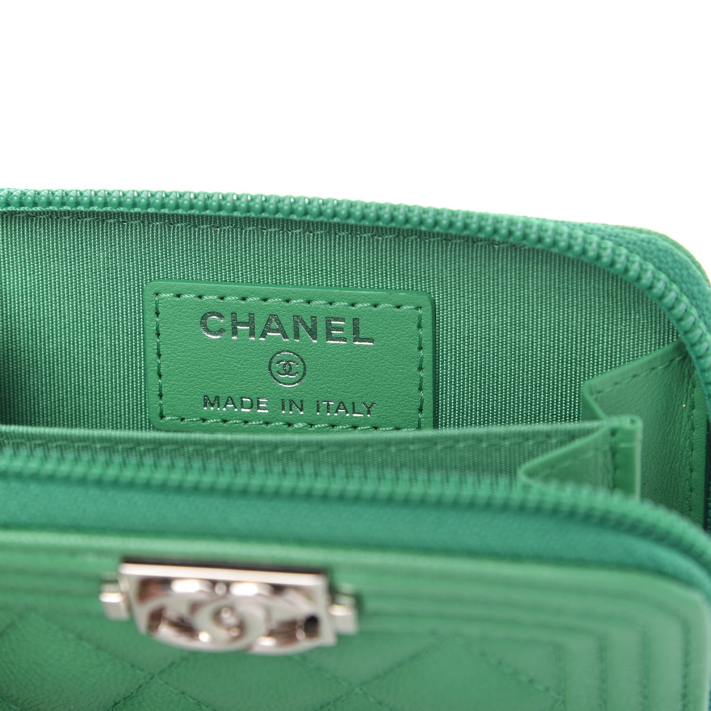 Caviar Quilted Boy Zip Around Coin Purse Wallet Green