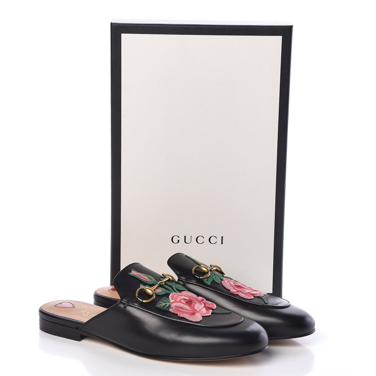 Calfskin Flower Embroidered Princetown Slippers 38.5 Black
