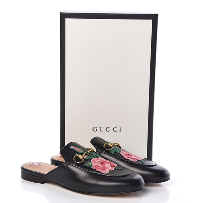 Gucci Calfskin Flower Embroidered Princetown Slippers 38.5 Black 9 of 9