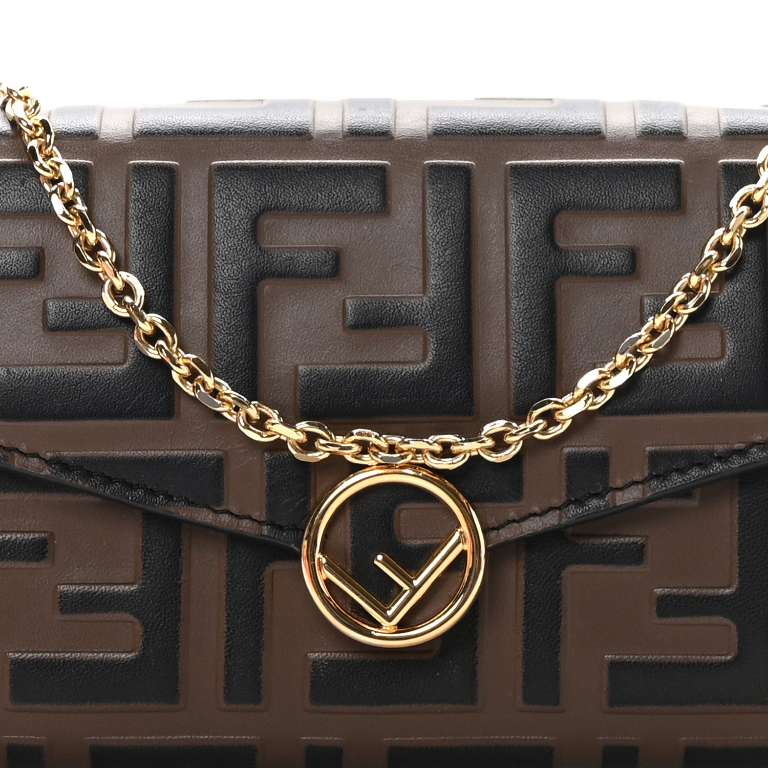 Fendi Vitello Soft F is Bi-Color FF 1974 Embossed Continental Envelope Wallet On Chain Maya Black 9 of 12