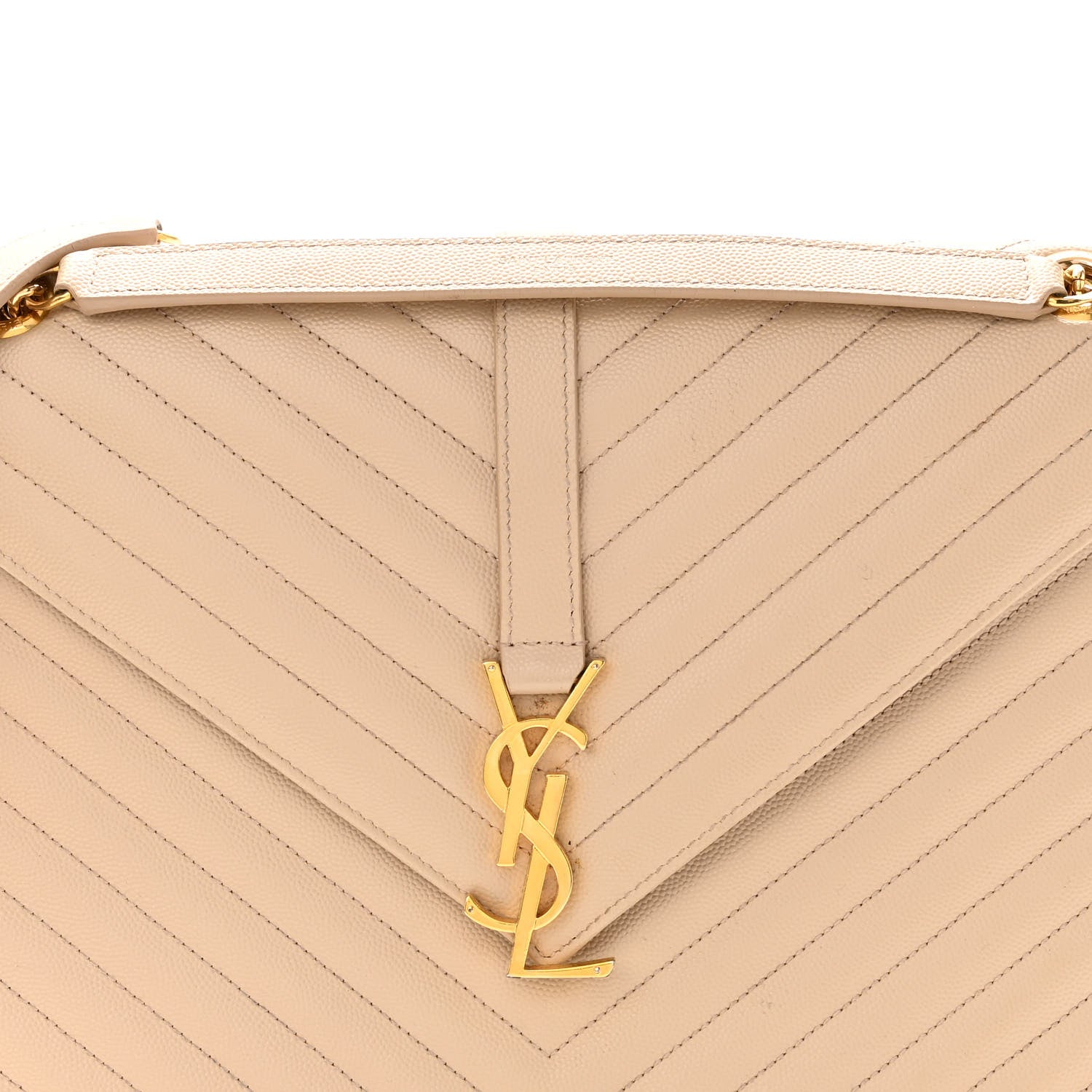 Saint Laurent Grain De Poudre Matelasse Chevron Large Monogram Satchel Nude Powder 9 of 11