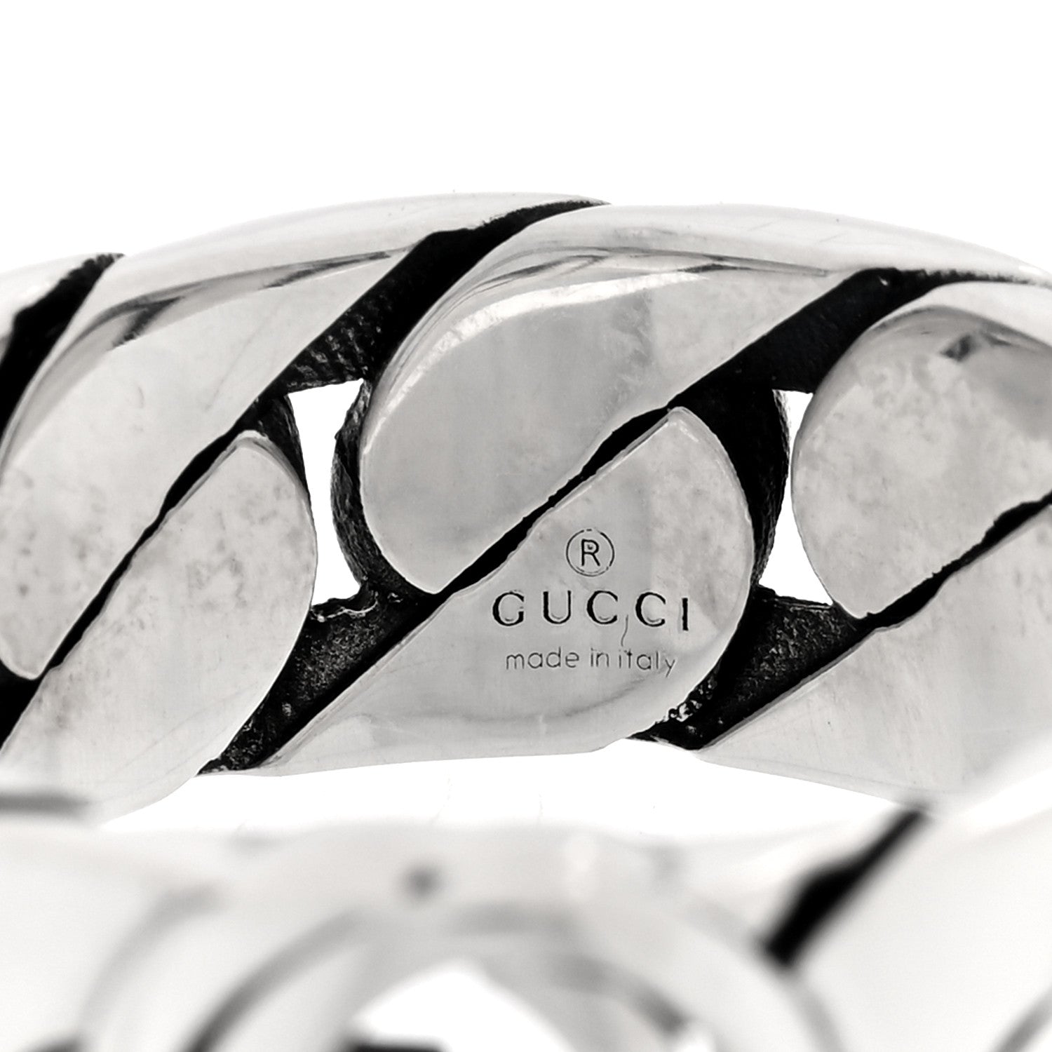 Gucci Sterling Silver Interlocking G Chainlink Wide Band Ring 58 8.25 4 of 5