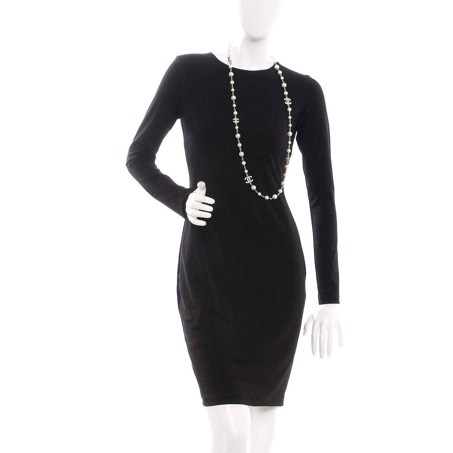 Crystal Pearl CC Long Necklace Silver