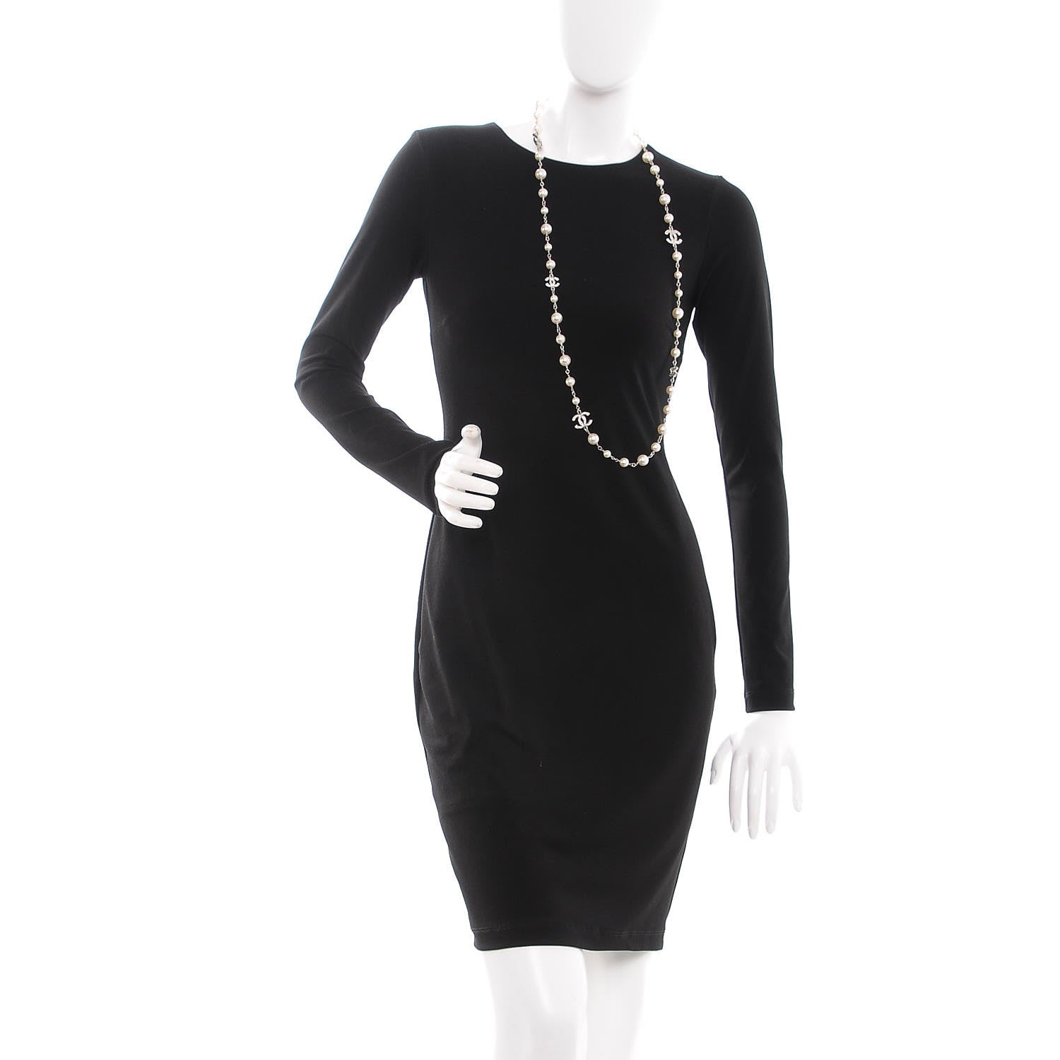 Chanel Crystal Pearl CC Long Necklace Silver 2 of 5