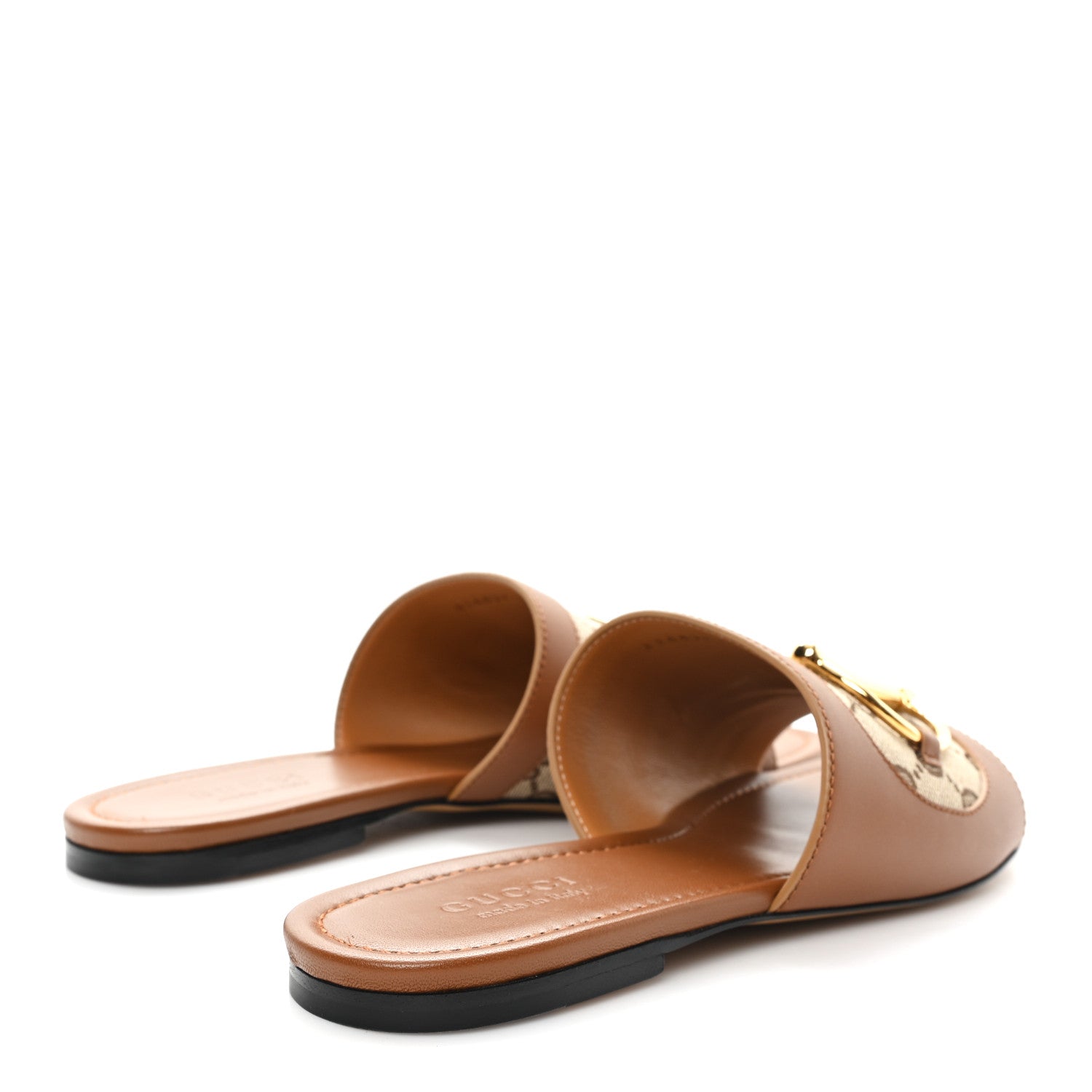 Gucci Calfskin Monogram Horsebit Womens Slide Sandals 39 Beige Ebony Sundial 5 of 10