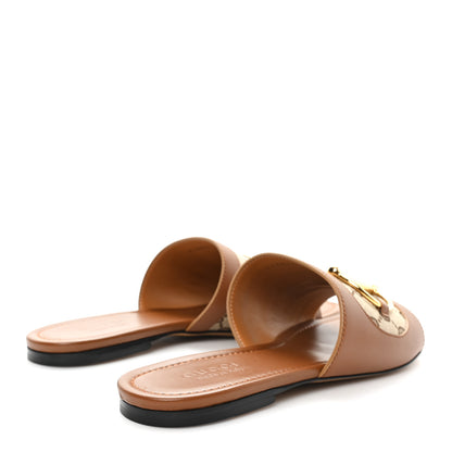 Gucci Calfskin Monogram Horsebit Womens Slide Sandals 39 Beige Ebony Sundial 5 of 10