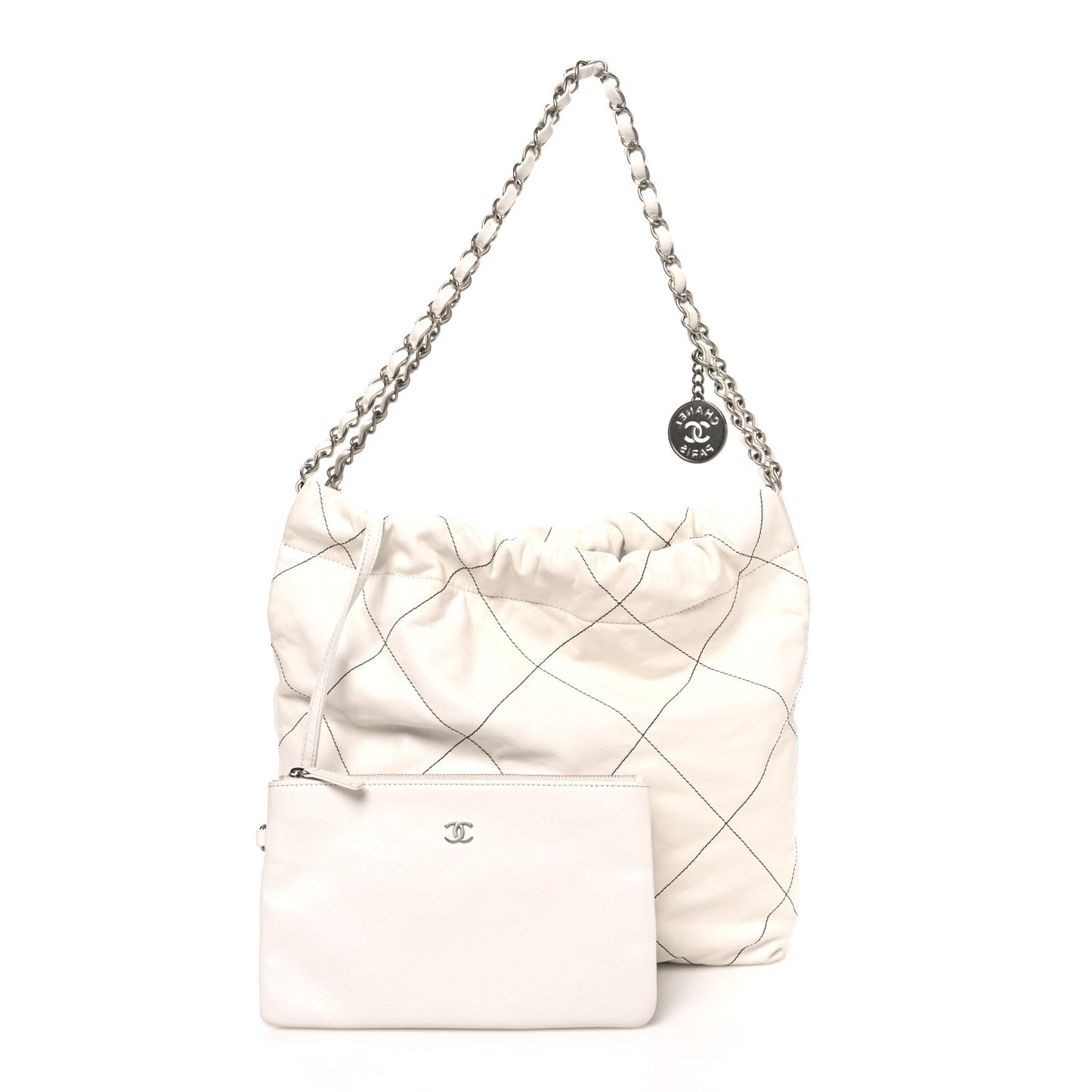 Shiny Calfskin Quilted Small Chanel 22 White Black