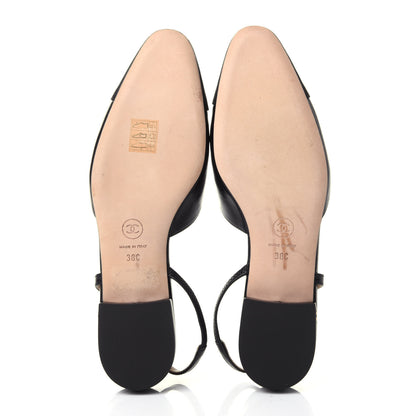 Chanel Goatskin Grosgrain Cap Toe CC Slingback Sandals 38 Black 7 of 12