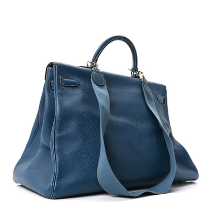 Hermes Taurillon Clemence Voyage Kelly 50  Bleu Agate 2 of 9