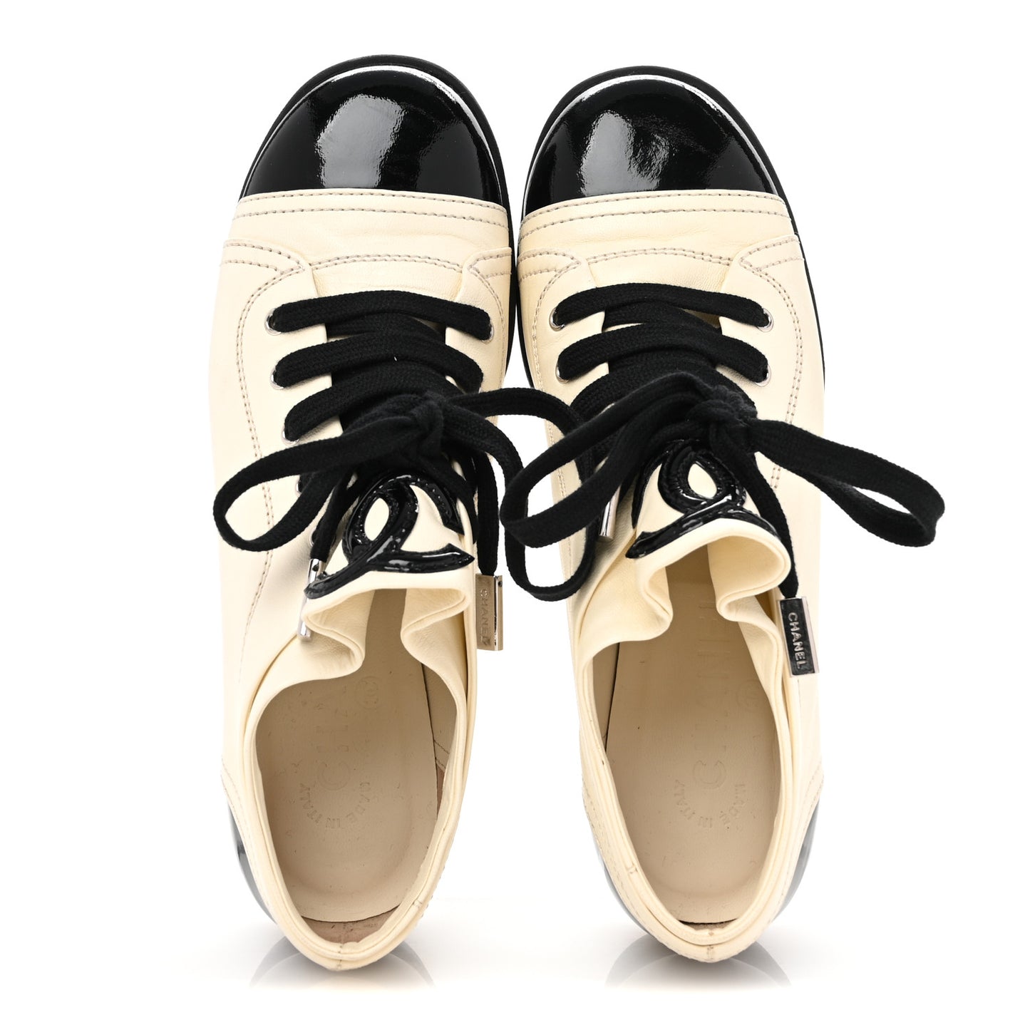 Lambskin Patent Calfskin CC Sneakers 36.5 White Black