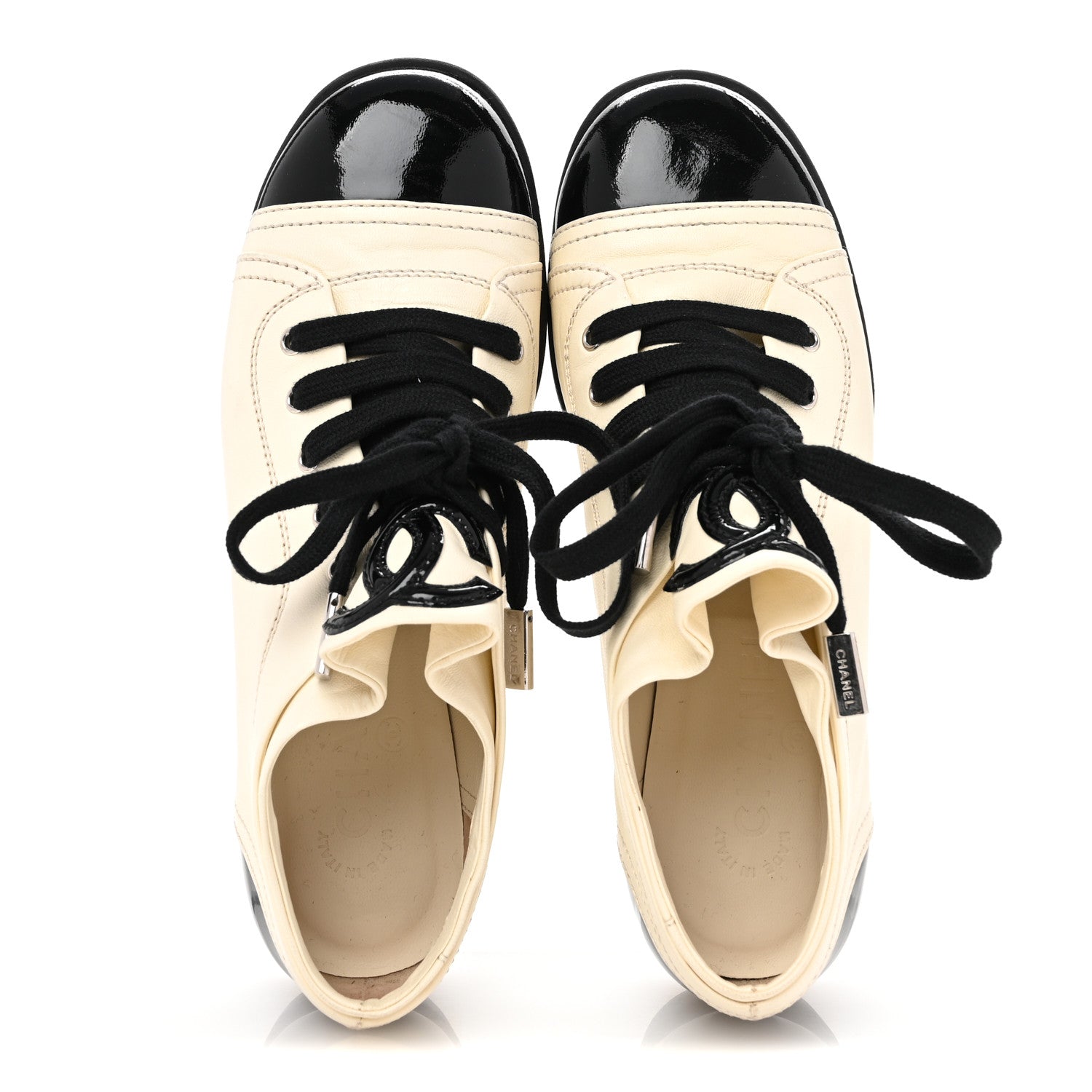Chanel Lambskin Patent Calfskin CC Sneakers 36.5 White Black 2 of 11
