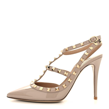 Valentino Garavani Patent Nappa Rockstud Ankle Strap 100mm Pumps 38.5 Poudre 1 of 7