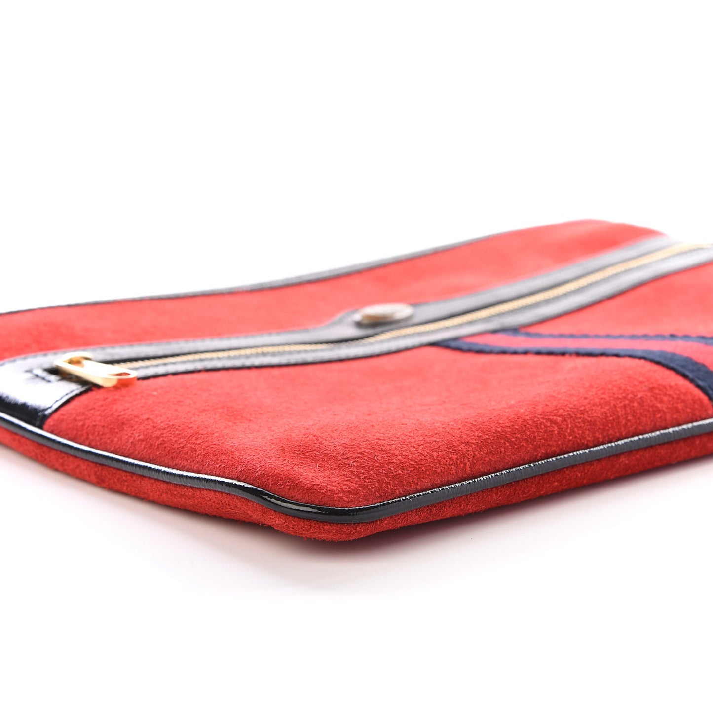 Suede Patent Web Large Ophidia Pouch Clutch Hibiscus Red Black