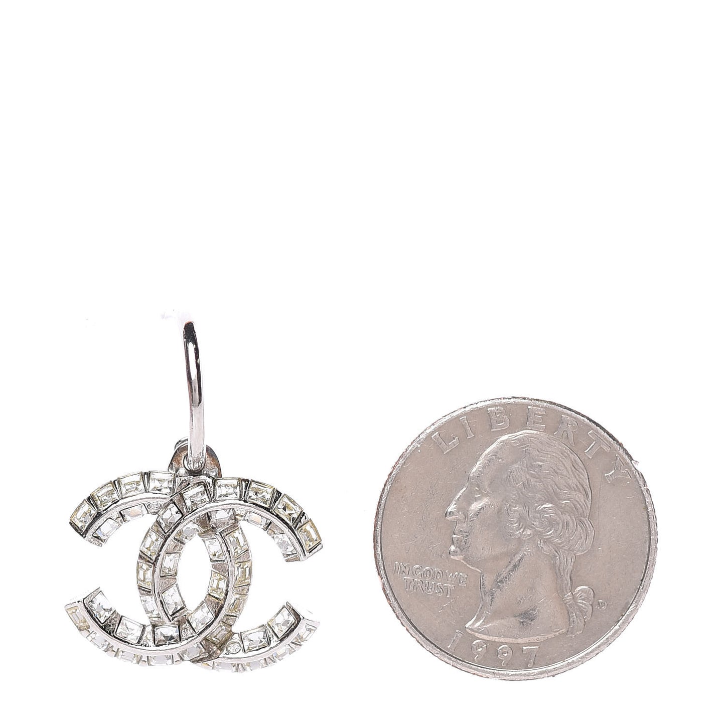Baguette Crystal CC Dangle Earrings Silver