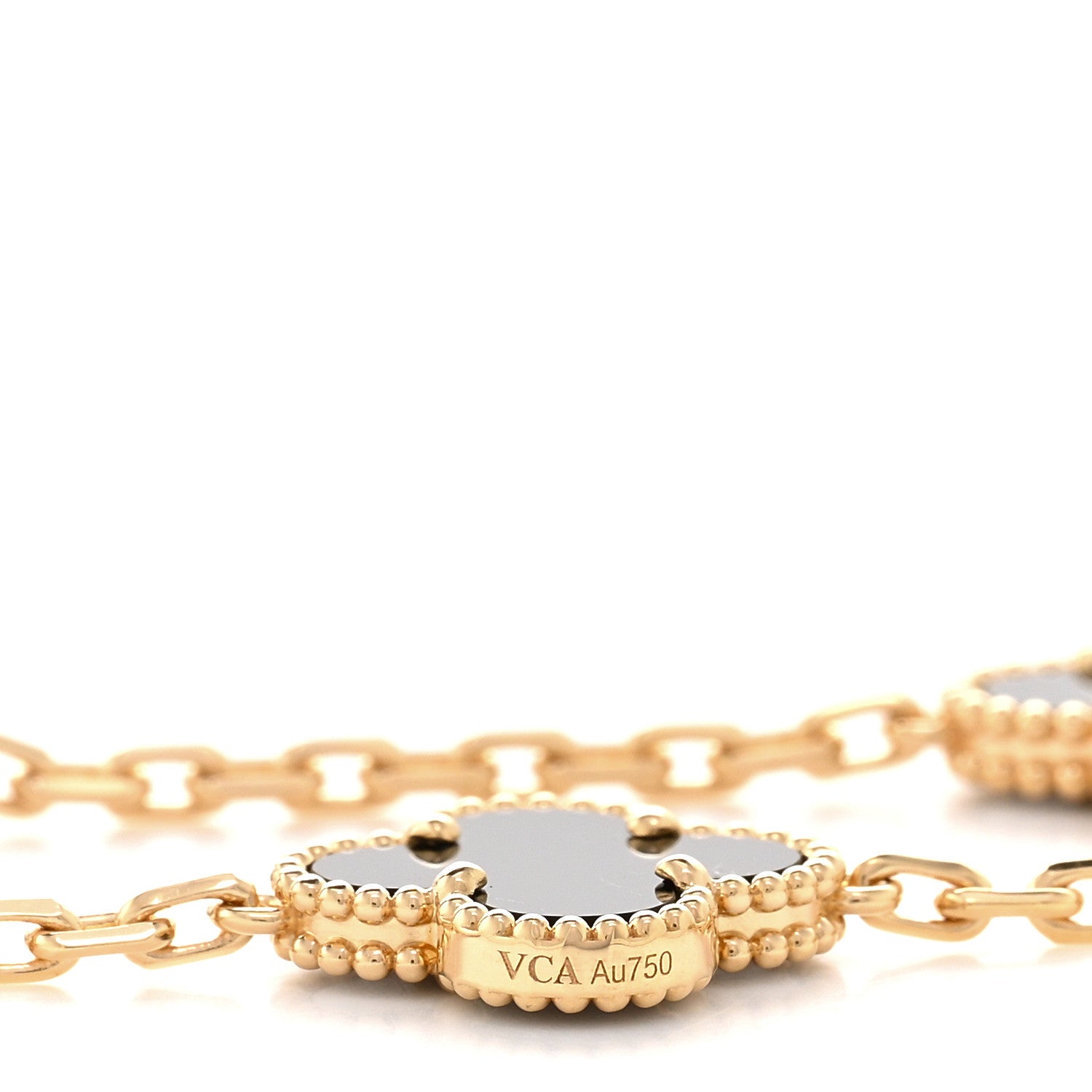 Van Cleef & Arpels 18K Yellow Gold Black Onyx 20 Motifs Vintage Alhambra Necklace 5 of 5