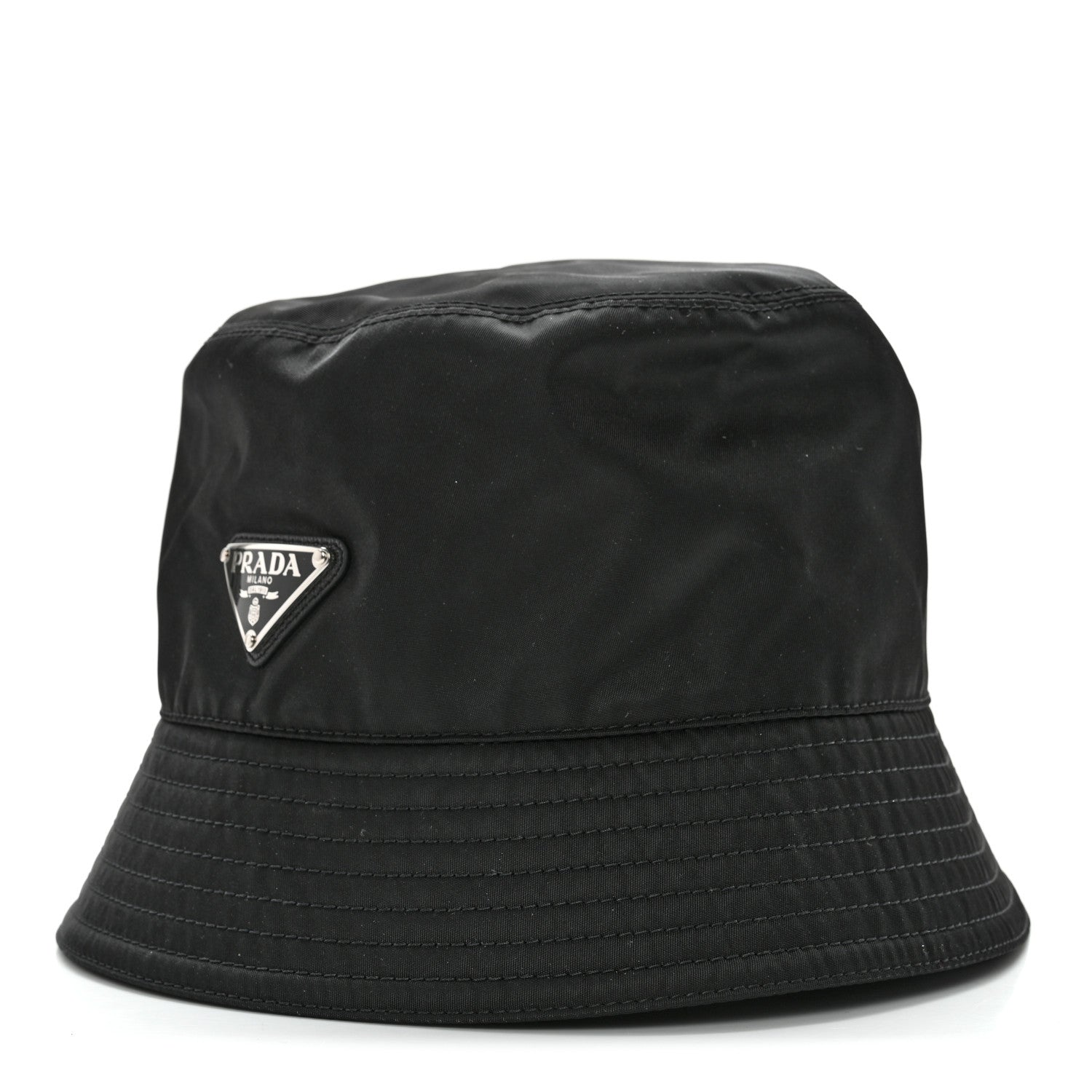 Prada Re-Nylon Metal Triangle Logo Womens Bucket Hat S Black 1 of 9