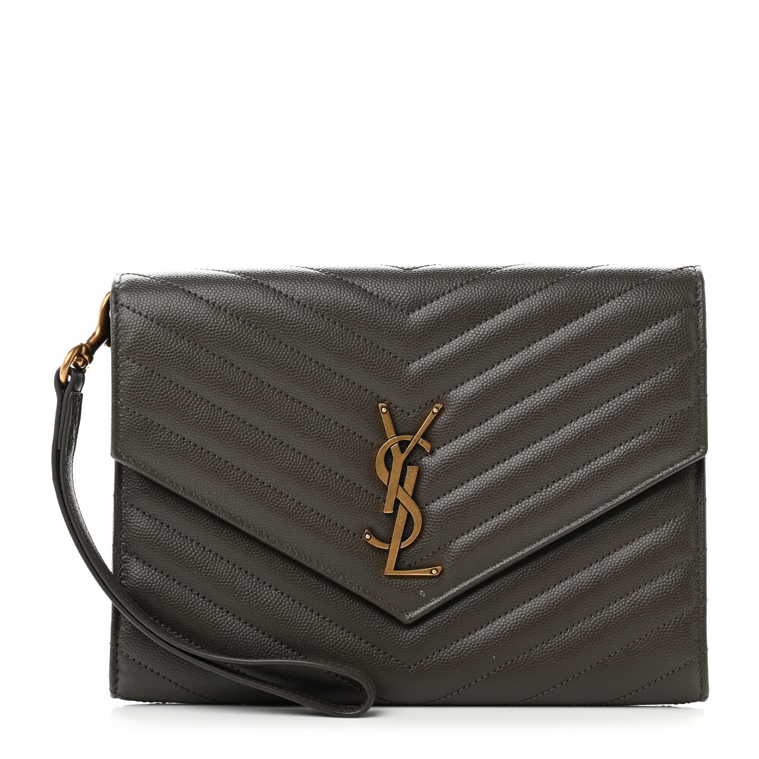 Saint Laurent Grain De Poudre Matelasse Chevron Monogram Envelope Clutch Earth 1 of 9