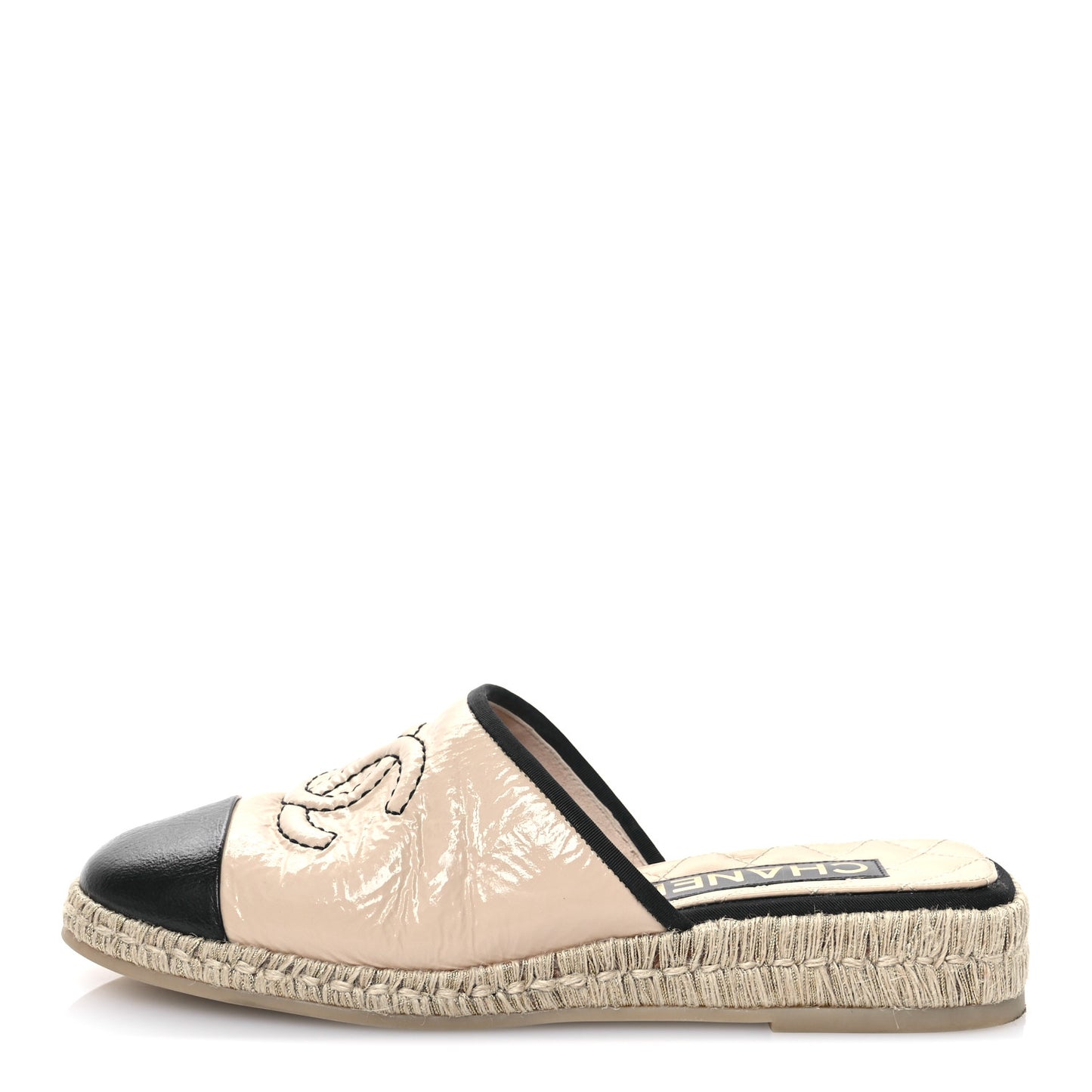 Crumpled Goatskin CC Espadrille Mules 40 Beige Black