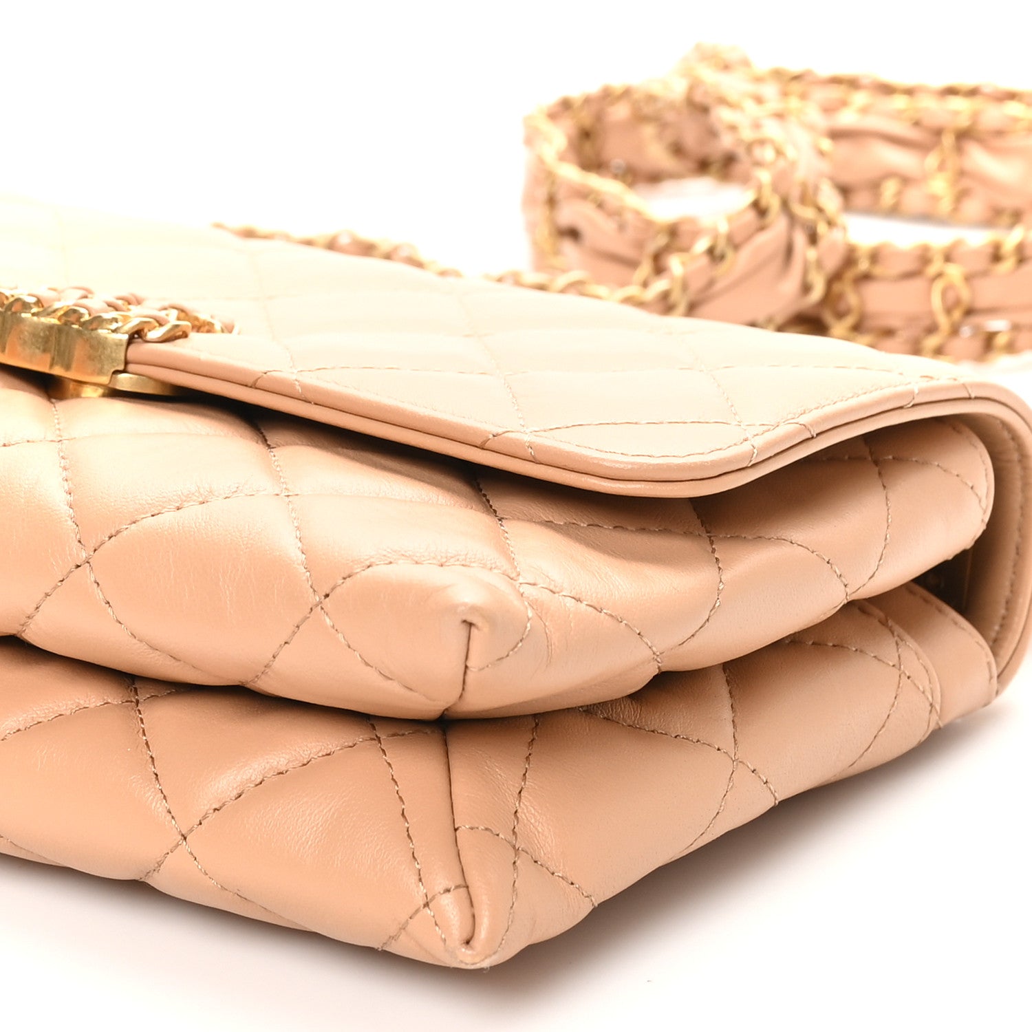 Chanel Crumpled Calfskin Quilted Braided CC Flap Beige 11 of 12