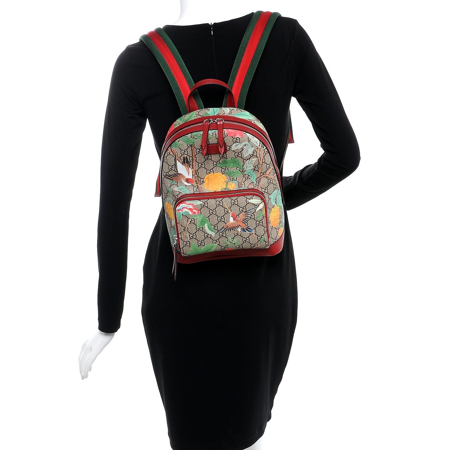 GG Supreme Monogram Tian Web Small Day Backpack Beige Multicolor Red