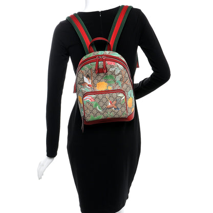 Gucci GG Supreme Monogram Tian Web Small Day Backpack Beige Multicolor Red 2 of 7