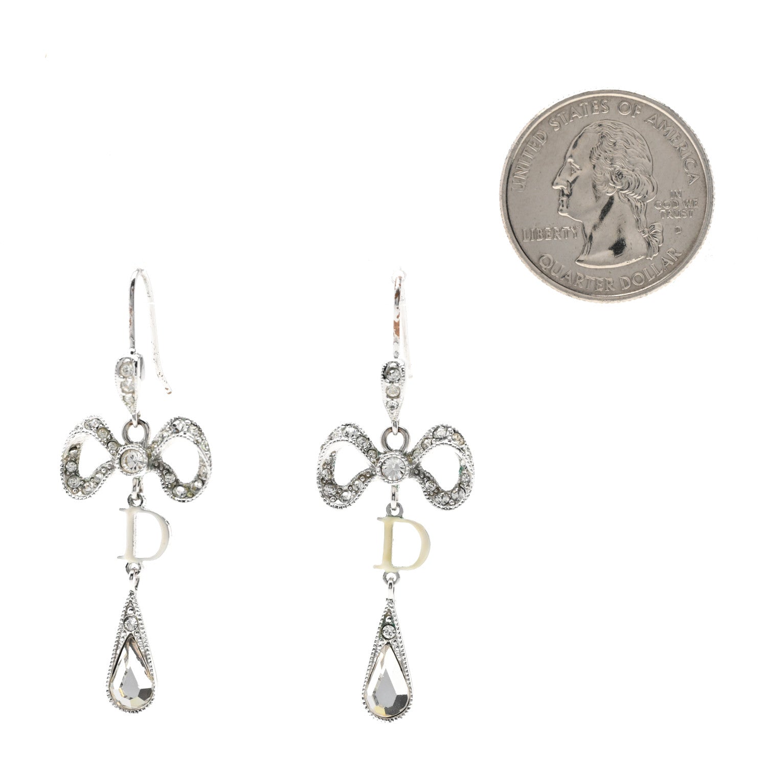 Christian Dior Crystal Bow Hoop Earrings Silver 2 of 4