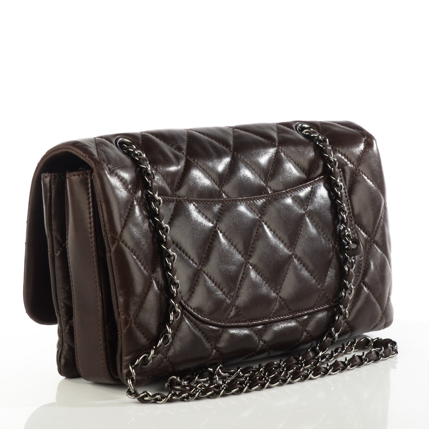 Lambskin Quilted Large 3 Flap Brown