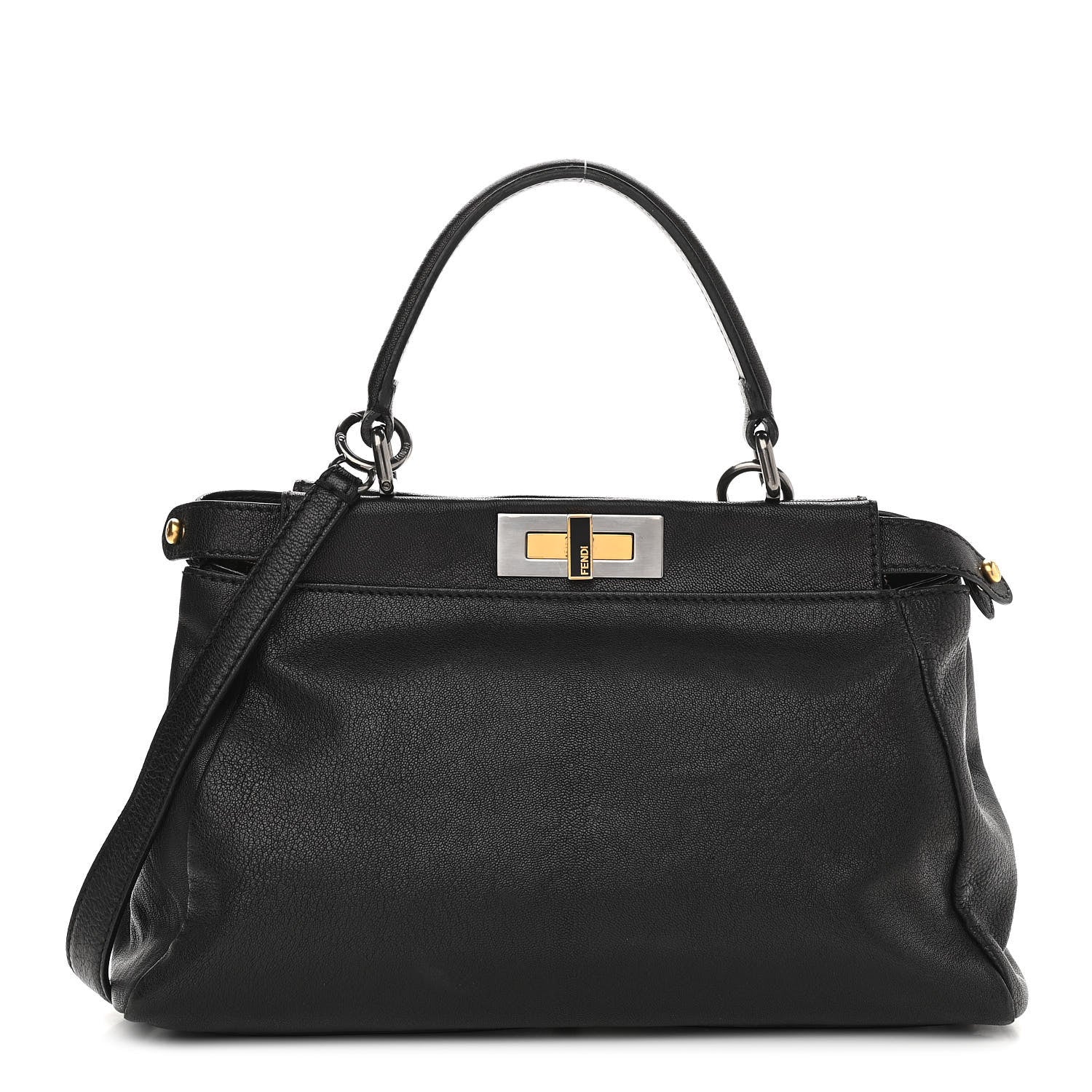 Fendi Goatskin Zucca Medium Peekaboo Iconic Satchel Black Tobacco 1 of 13