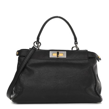 Fendi Goatskin Zucca Medium Peekaboo Iconic Satchel Black Tobacco 1 of 13