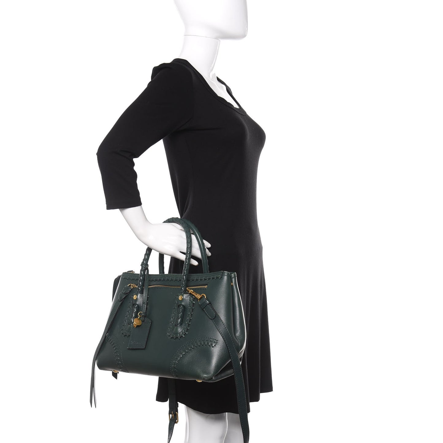 Calfskin Whipstitch Folk Tote Bag Dark Green Bottle