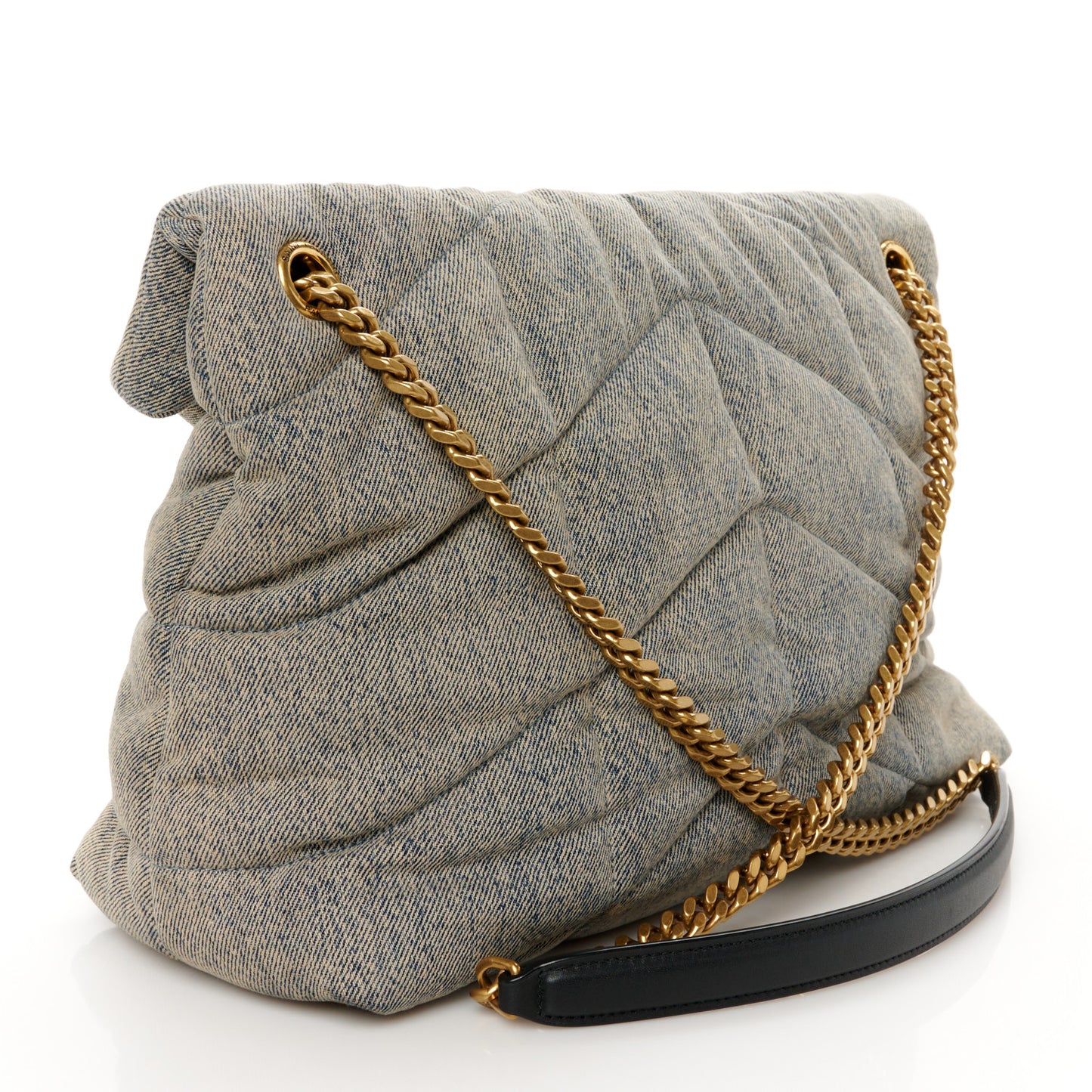 Denim Quilted Medium Loulou Puffer Monogram Chain Satchel Blue Black