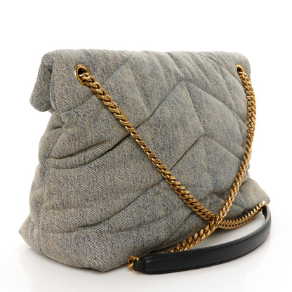 Saint Laurent Denim Quilted Medium Loulou Puffer Monogram Chain Satchel Blue Black 3 of 10