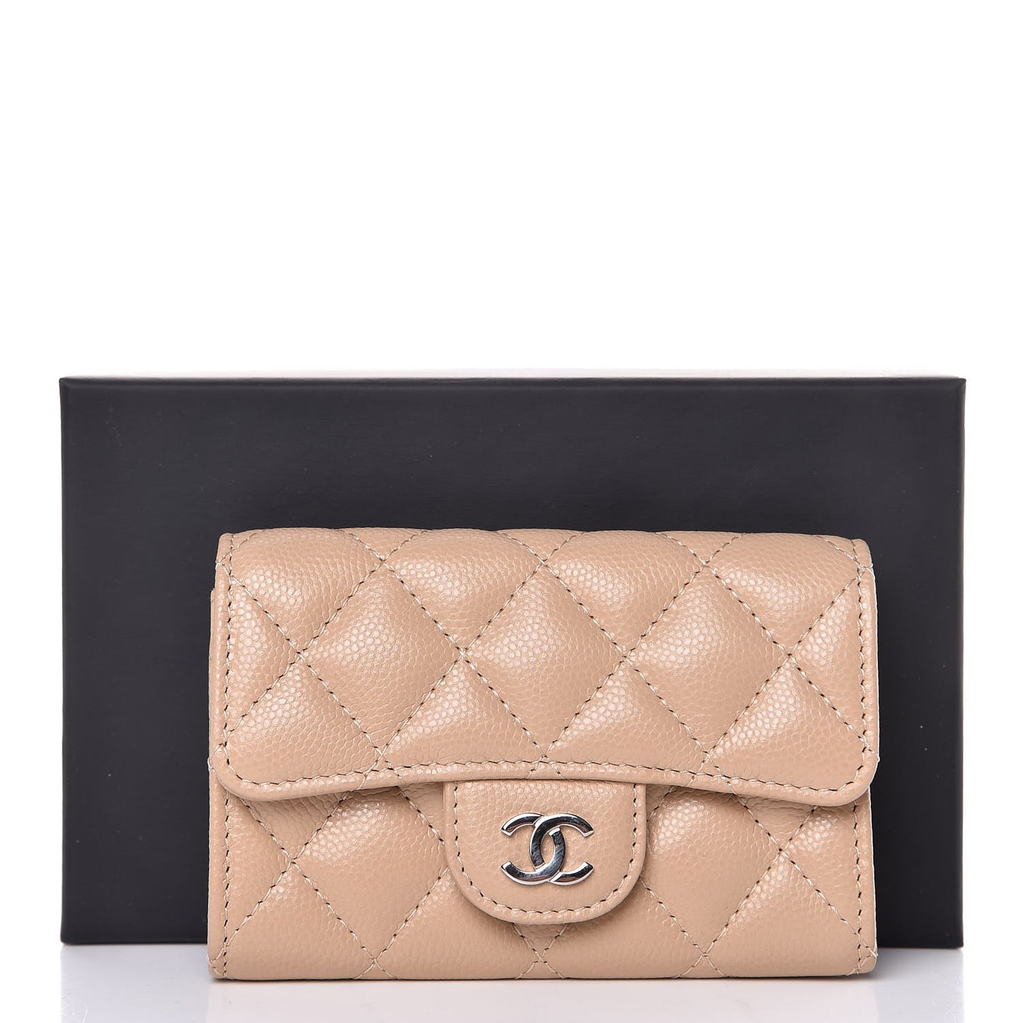 Caviar Quilted Card Holder Wallet Beige