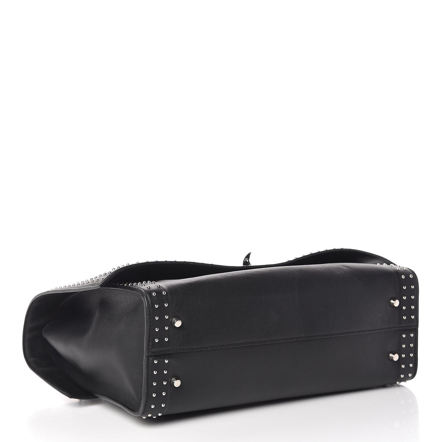 Grained Calfskin Studded Medium Shark Lock Satchel Black