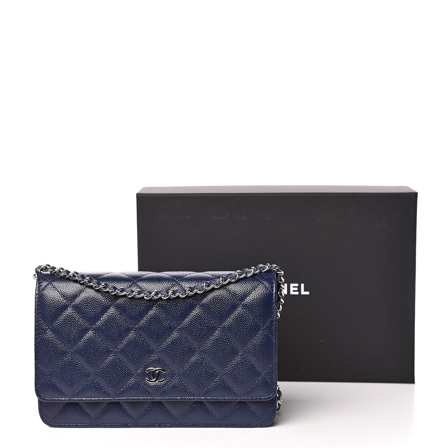 Caviar Quilted Wallet On Chain WOC Navy Blue