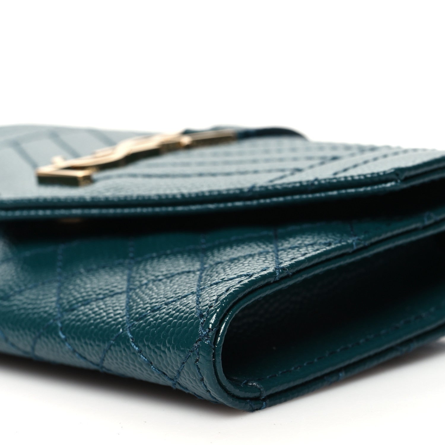 Saint Laurent Grain De Poudre Textured Mixed Matelasse Triquilt Small Monogram Envelope Wallet Sea Turquoise 10 of 11