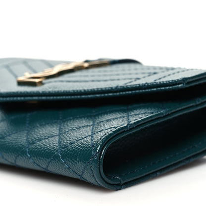 Saint Laurent Grain De Poudre Textured Mixed Matelasse Triquilt Small Monogram Envelope Wallet Sea Turquoise 10 of 11