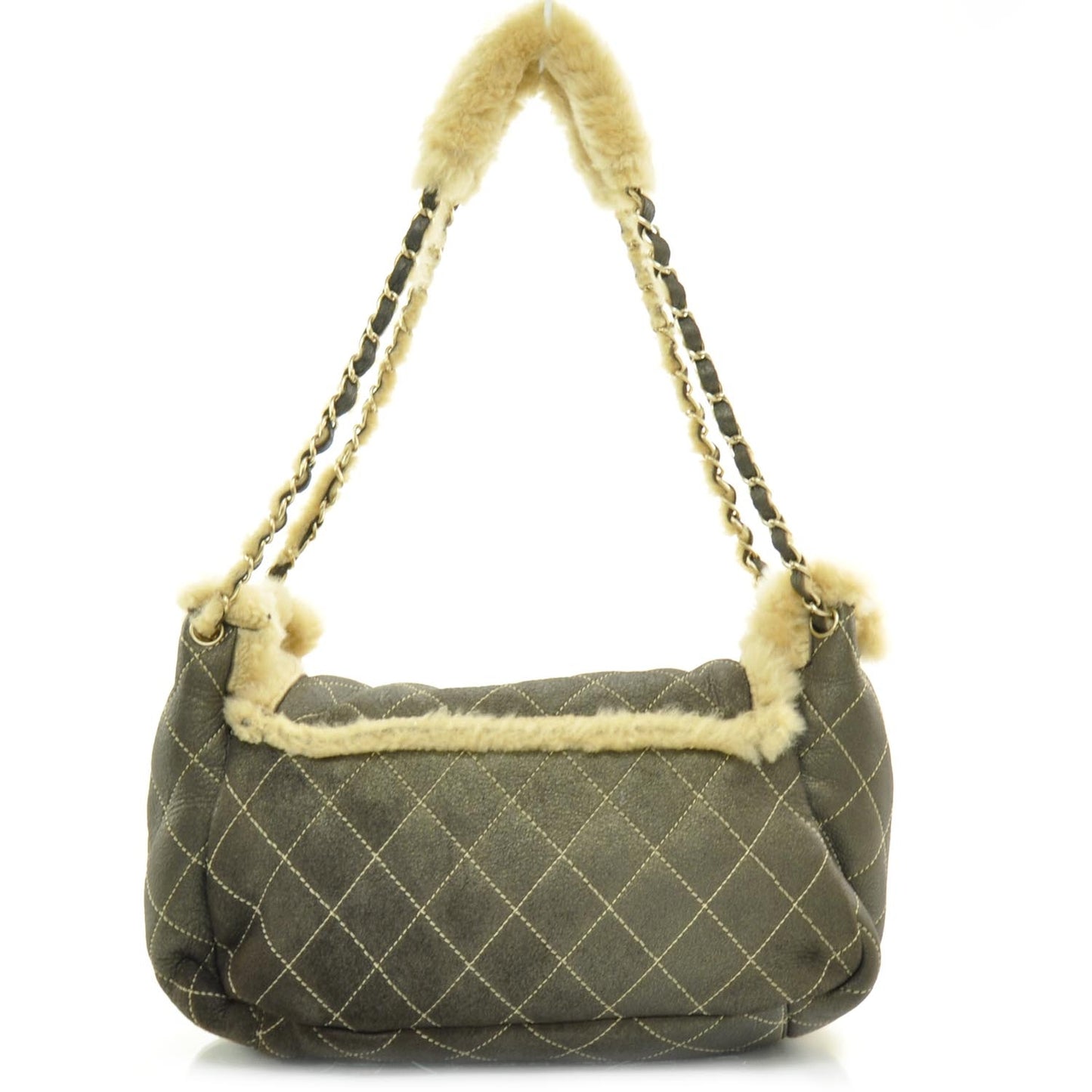 Shearling Fur and Lambskin Quilted Flap Bag Metallic Bronze