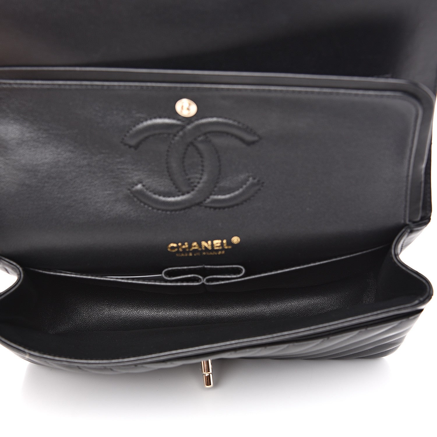 Chanel Lambskin Chevron Quilted Medium Double Flap Black 5 of 13
