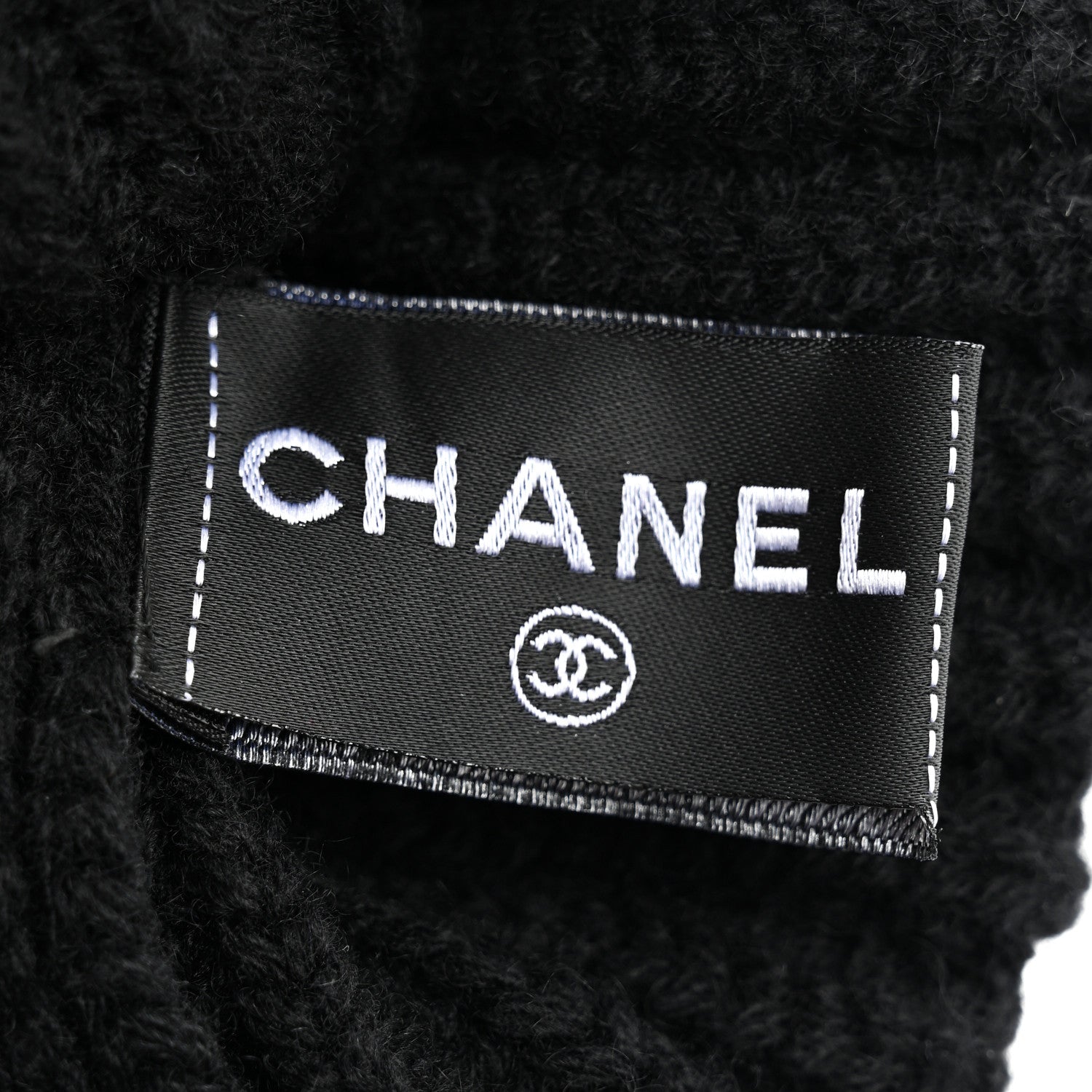 Chanel Cashmere Beaded Sequin Logo Beanie Hat Black 5 of 5
