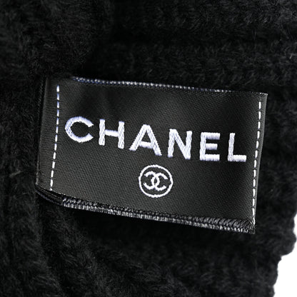 Chanel Cashmere Beaded Sequin Logo Beanie Hat Black 5 of 5