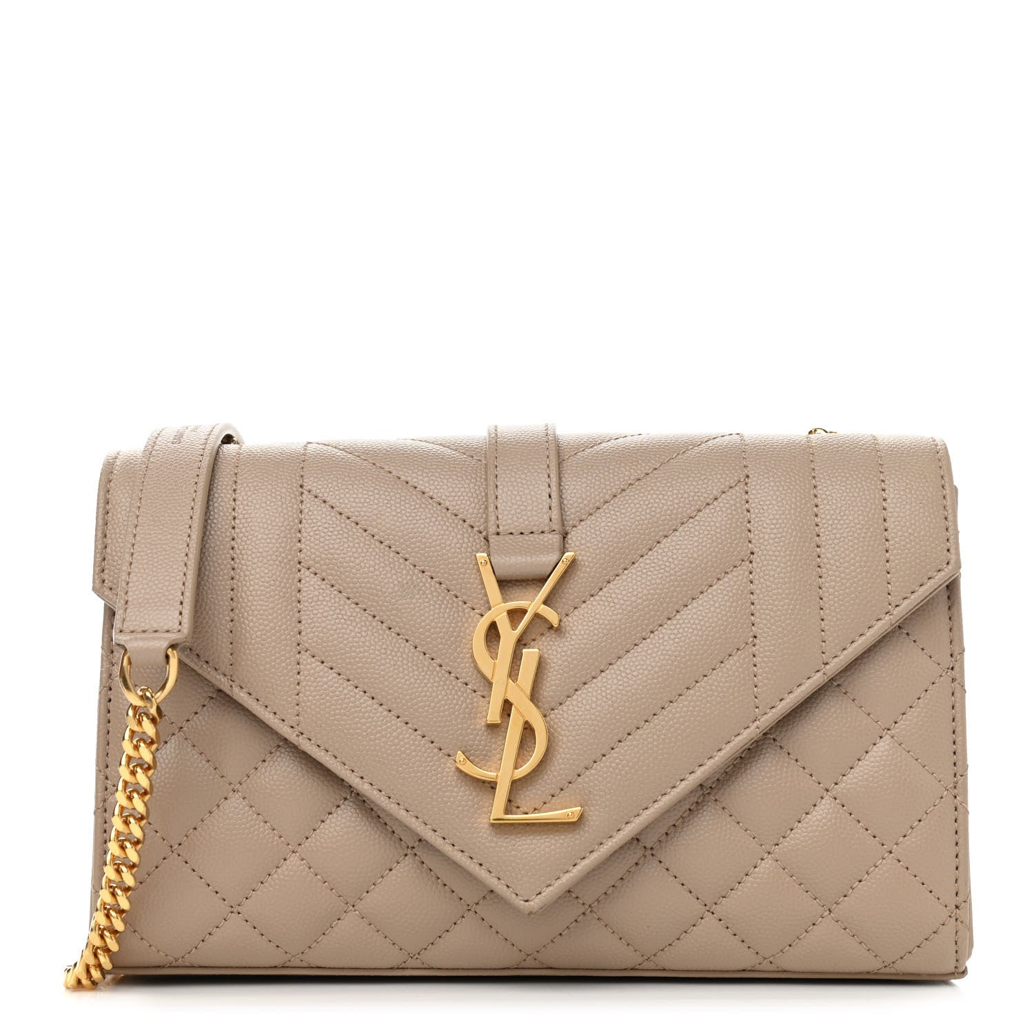 Saint Laurent Grain De Poudre Textured Mixed Matelasse Triquilt Small Monogram Satchel Dark Beige 1 of 11