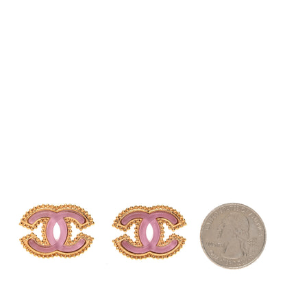 Chanel Metal Resin Rope CC Earrings Gold Pink 2 of 5