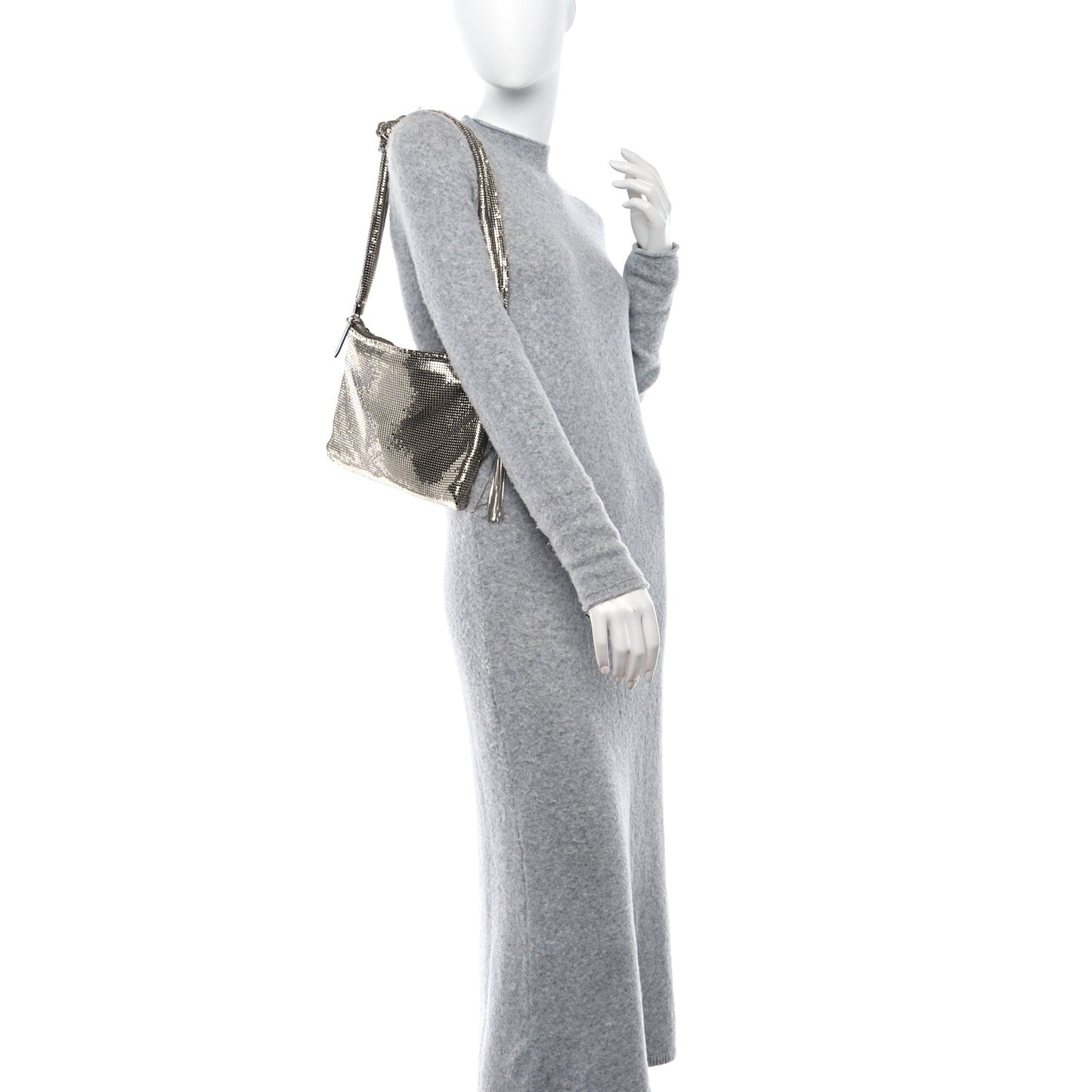 Metal Mesh Callie Tassel Shoulder Bag Silver