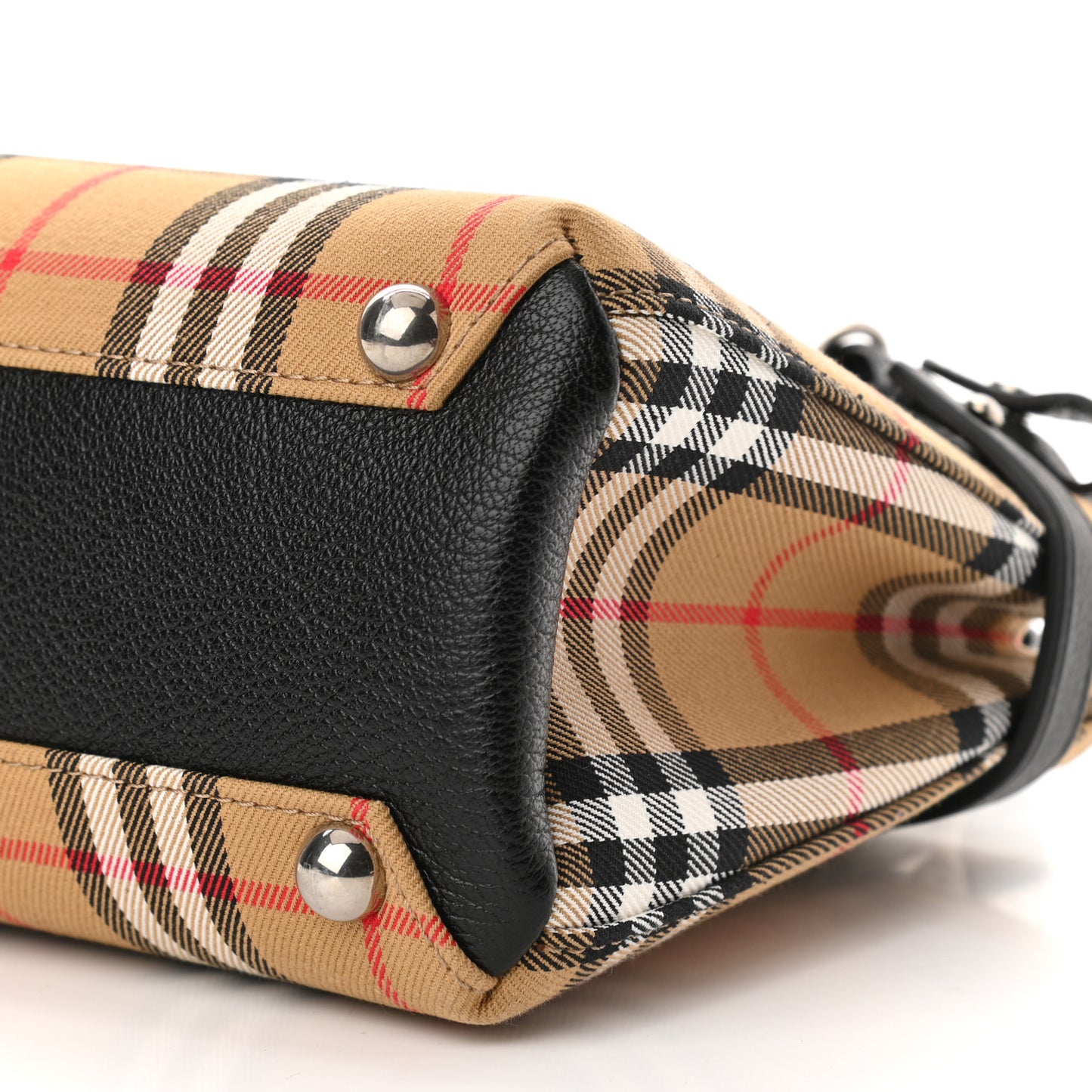Goatskin Vintage Check Small Banner Tote Black